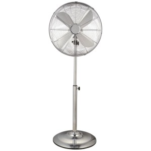 Ventilateur sur pied chromé, Ø 40 cm, hauteur réglable pour une circulation d'air optimale.