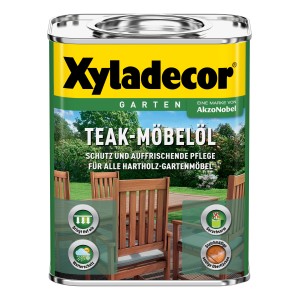 Boîte d'huile pour meubles en teck Xyladecor Transparent 750ml pour meubles de jardin en bois dur.