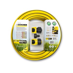 Kit de tuyau Kärcher pour nettoyeur haute pression, tuyau jaune avec raccords et connecteur de robinet.