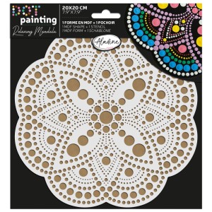 Set Aladine Dot Art: tavola MDF 20x20 cm e stencil mandala per pittura a punti e stencil.