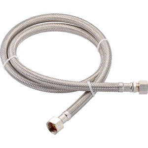 Tuyau de raccordement flexible LUX pour robinetterie, 14,9 mm x 8 mm, longueur 1000 mm, en acier inoxydable.