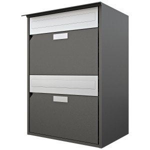 Boîte aux lettres Huber Alu 400 gris foncé métallisé pour 2 familles, vue de face.