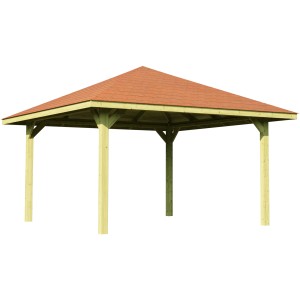 Gazebo da giardino Weka Pavillon Gartenoase 651 A in legno con tegole rosse, vista completa.
