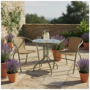Set bistro Greemotion Retro, 3 pezzi, verde-beige, per balcone o terrazzo.
