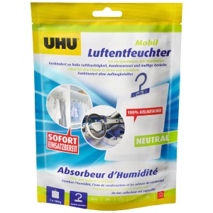 UHU Air Max Mobile Neutral déshumidificateur 100g, idéal pour contrôler l'humidité dans les petits espaces.