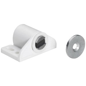 Loquet magnétique blanc en plastique avec contre-plaque à visser, réglable.