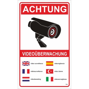 Panneau d'avertissement Attention vidéosurveillance, 25x15 cm, pour signaler les zones vidéosurveillées.