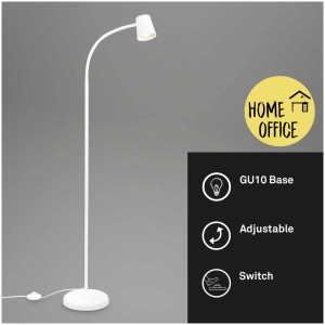 Lampadaire blanc Brilo avec tête orientable, idéal pour les espaces de vie et de travail.