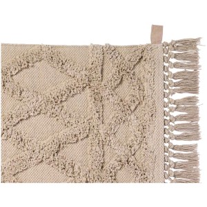 Tappeto bagno beige Diaqua Kayla (60x90 cm) con motivo etnico e frange.