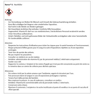 Avertissements et consignes de sécurité pour l'appât Maag Ramor G contre les souris et les rats.