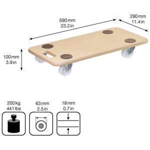 Wagner MM1604 Plateau de transport en MDF, 575x290mm, avec roulettes et patins antidérapants. Charge max. 200kg.