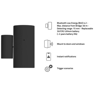 Hombli Bluetooth Kontaktsensor in Schwarz zur Hausautomation, zur Überwachung von Türen und Fenstern.