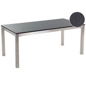Schwarzer Beliani Gartentisch Grosseto aus Granit mit Edelstahlgestell.