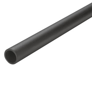 Dettaglio di un tubo in acciaio nero opaco (200 cm) per la costruzione di mobili.