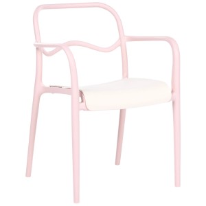 Sedia da giardino Beliani Thasos rosa pastello con seduta bianca, in polipropilene, impilabile, con braccioli.