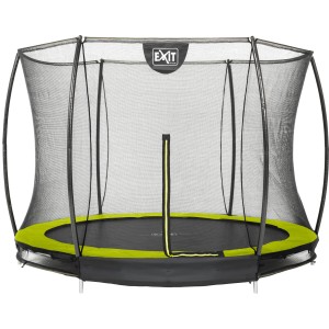 Trampolino interrato EXIT Silhouette verde (D305cm) con rete di sicurezza.