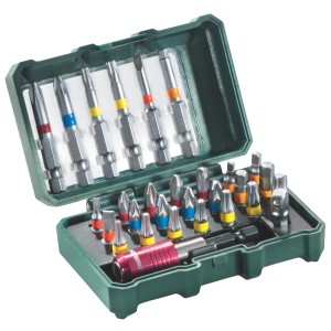 Metabo Bit-Box SP 29 pezzi con inserti, portainserti e adattatore in scatola verde.
