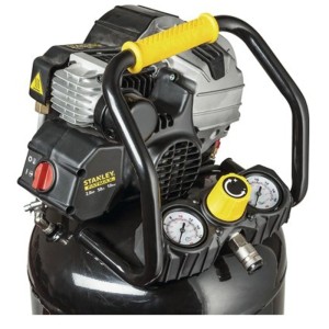 Compresseur Stanley HY227/10/30V noir vertical avec cuve de 30 l et manomètres.