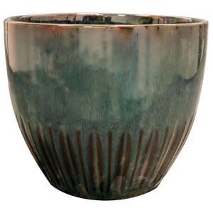 Vaso per piante Decofinder Dyon, verde, Ø 32cm, ceramica smaltata con motivo a coste.