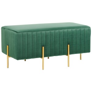 Banc Dayton en velours vert avec pieds dorés, 42x93x48 cm. Tabouret pour salon ou entrée.