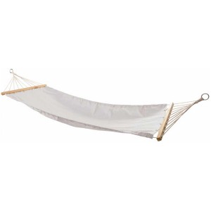 Amaca bianca (70x200 cm) in cotone con barra distanziatrice in legno per giardino e tempo libero.