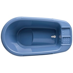 Baignoire bébé Rotho Bella Bambina bleue avec poignées et siège intégré.