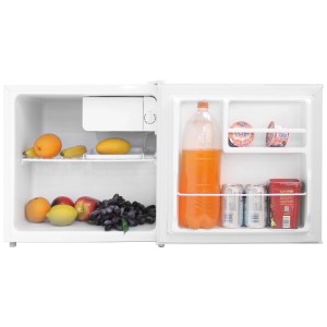Frigorifero bianco SPC KB3405-1, indipendente, 43 l, pieno di cibo.