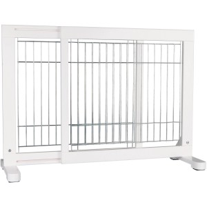 Cancello di sicurezza per cani Trixie bianco in legno e metallo, regolabile per porta o scale.