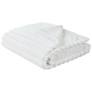 Copriletto bianco in ecopelliccia Beliani Rakya, 200x220 cm, con motivo a righe.