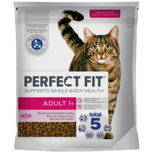 Perfect Fit Adult 1+ aliment sec pour chat au saumon, paquet de 1400g.