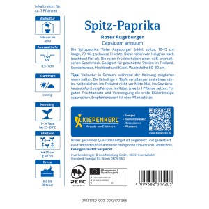 Sachet de graines de poivron rouge Augsburger Kiepenkerl, poivron rouge pour pleine terre et serre.