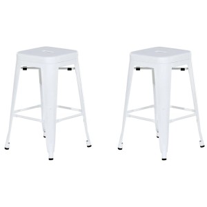Deux tabourets de bar Beliani Cabrillo en acier blanc, empilables avec repose-pieds.