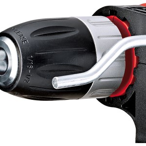 Detailaufnahme: Bohrfutter der Einhell Schlagbohrmaschine TC-ID 650 E mit Tiefenanschlag.