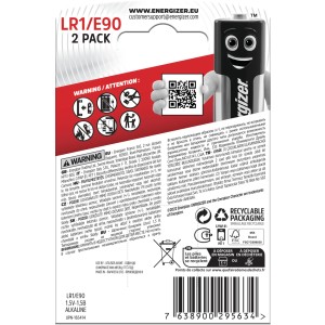 Batterie Energizer LR1/E90, confezione da 2. Pile alcaline speciali per vari dispositivi.