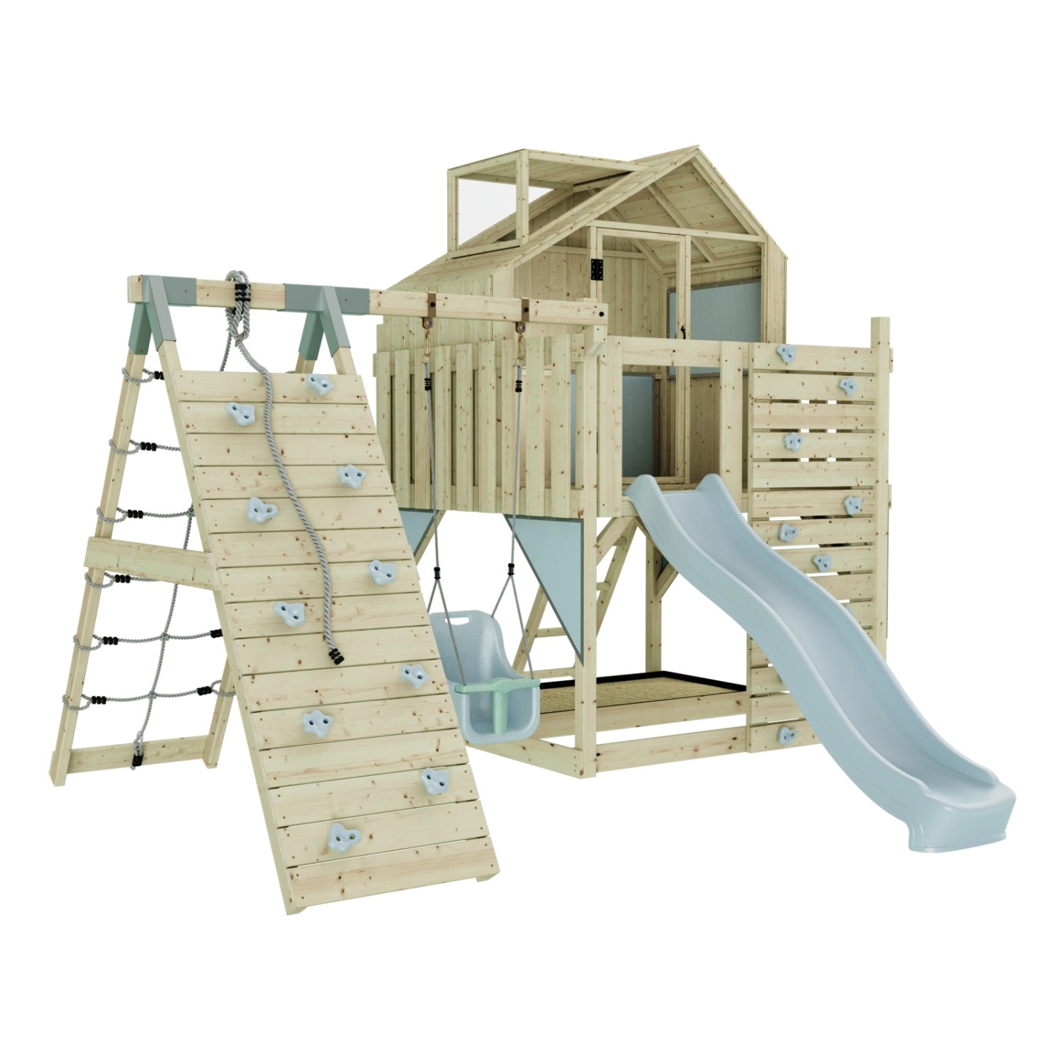 PolarPlay Spielturm Anika Babyschaukel Kletterturm Rutsche Eisblau