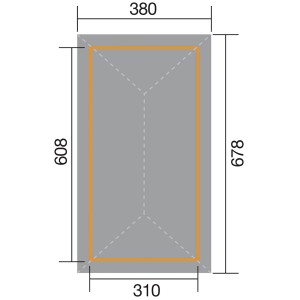 Schizzo del Weka Gartenoase 651 B (678x380cm) con dimensioni. Incl. tegole.