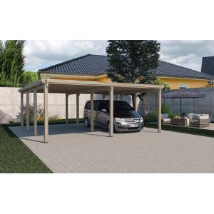 Doppio carport Weka 618 Gr. 2 con lamiera trapezoidale, 603x612cm, per due auto.