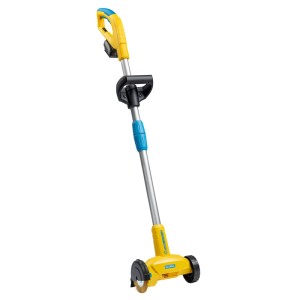 Spazzola per fughe Gloria WeedBrush li-on Solo in giallo/blu con spazzola in filo d'acciaio e ruote.