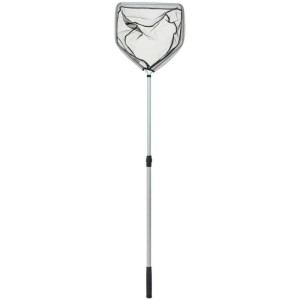 Retino Colibri grande, manico telescopico alluminio 120-180 cm, rete fine, nero-argento.
