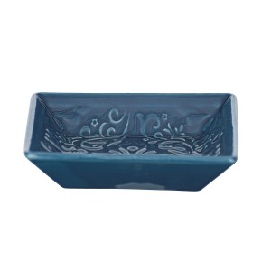 Portasapone Cordoba in ceramica blu scuro con ornamenti per bagno e WC.