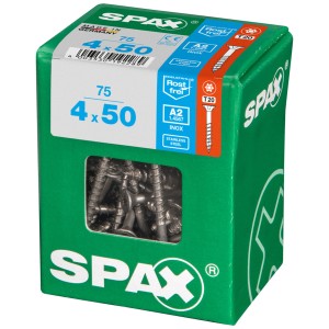 Viti Spax in acciaio inox 4x50 mm, 75 pz. in scatola verde con finestra.