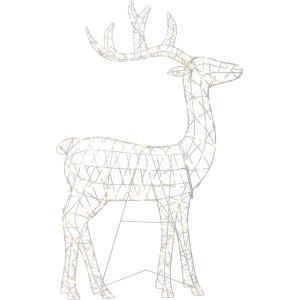Figurine renne en fil métallique LED, 105 cm, pour décoration de Noël extérieure avec lumières blanc chaud.