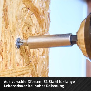 Coffret d'outils Einhell : tournevis avec embout vissé dans du bois.