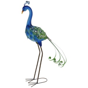 Mehrfarbige Gartenfigur Pfau aus Metall, 83x15x59cm, Dekoration für Garten und Terrasse.