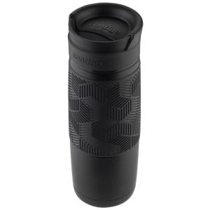 Tazza termica Contigo Transit nera opaca, 470 ml, con impugnatura morbida.