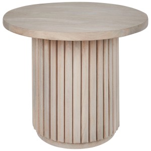 Table basse ronde Lemont en bois de manguier marron avec base cannelée.