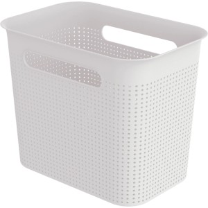 Weiße Rotho Brisen Aufbewahrungsbox aus Kunststoff, 7 l, mit feinem Lochmuster und integrierten Griffen.