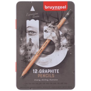 Bruynzeel Grafitbleistifte, 12 Stk. im Metalletui, ideal zum Zeichnen, Skizzieren und für Illustrationen.