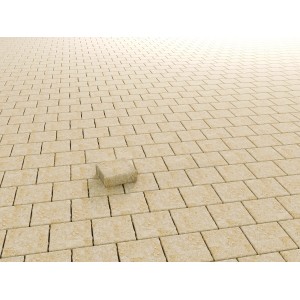 Pavés en béton Etrusco couleur sable, vieilli, pour allées et terrasses.