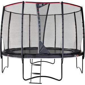 Trampolino nero EXIT PeakPro Ø 305 cm con rete di sicurezza e scala per giardino.
